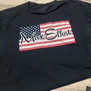Max Edfort Black T-Shirt with American Flag Design- size L